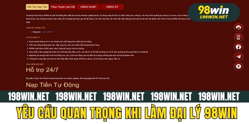 Yêu cầu quan trọng khi làm đại lý 98Win